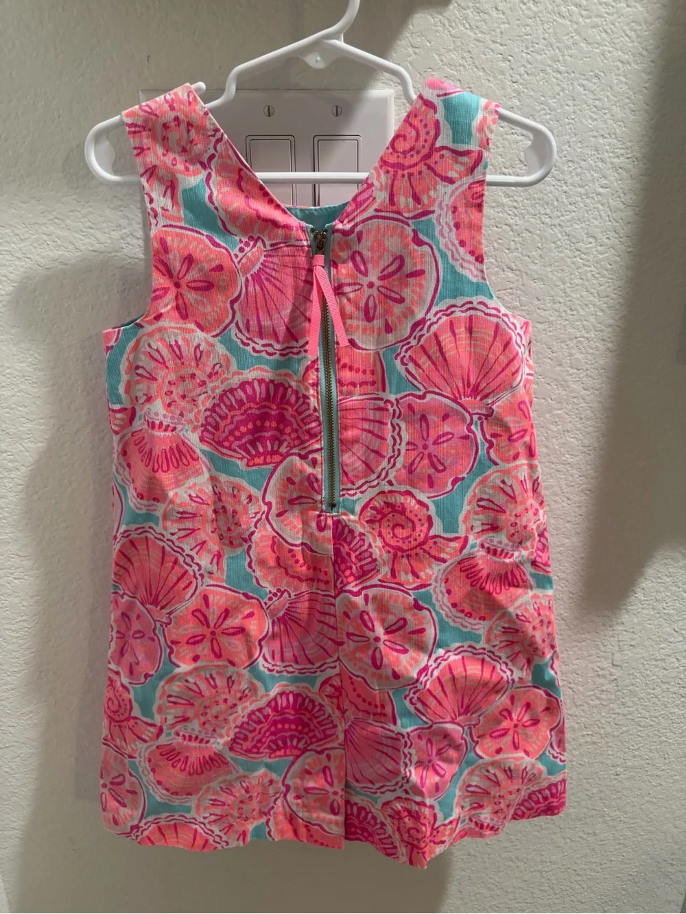 Girls Sleeveless Seashell Print Dress - Pink & Aqua